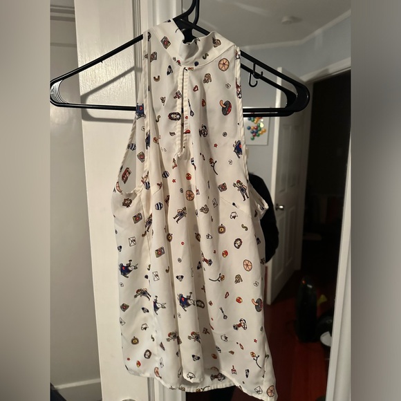 Anthropologie Urban Outfitters Circus Print Sleeveless Tie Front Blouse M New - Picture 6 of 6